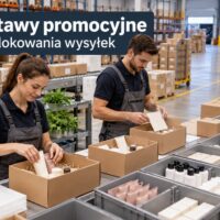 Kompletowanie zestawów promocyjnych przy wydzielonym stanowisku magazynowym – grafika AI